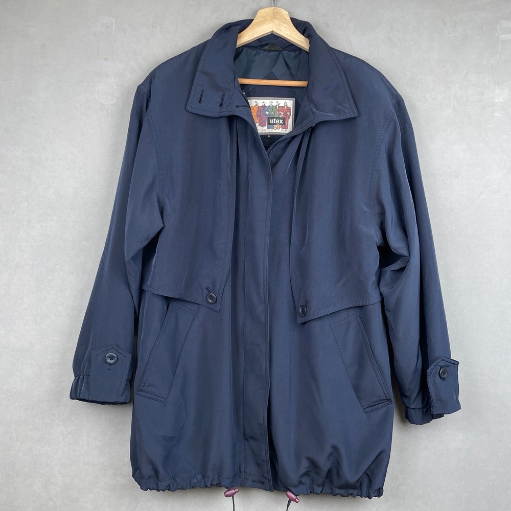 Vintage Utex 50 Navy‎ Blue Storm Flap Lightweight Jacket Funnel Neck S 90s Rare